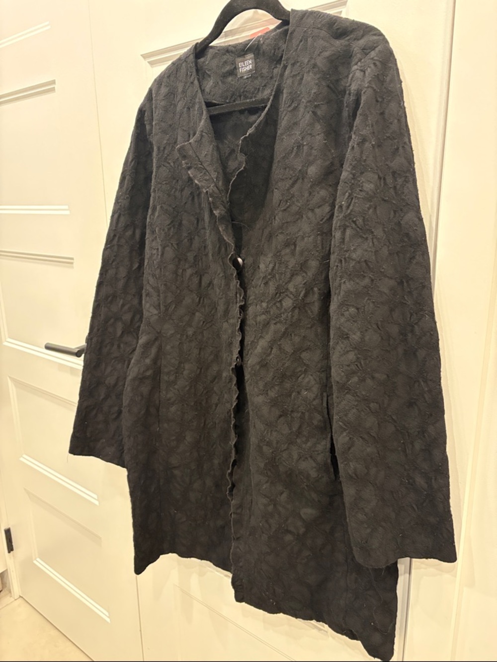 Eileen Fisher Floral Texture Wool Ruffle Coat - Picture 3 of 4